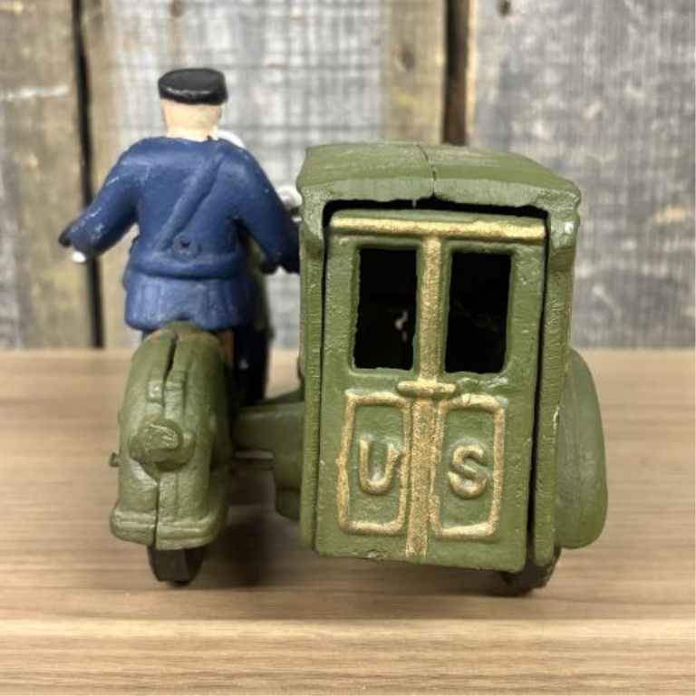 Motorcycle with US Parcel Post Sidecar and Rider