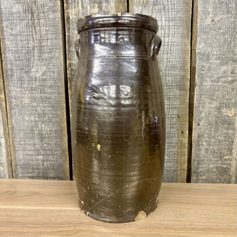 American 4 Gallon Stoneware Butter Churn with Albany Type Slip Glaze