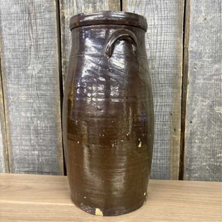 American 4 Gallon Stoneware Butter Churn with Albany Type Slip Glaze
