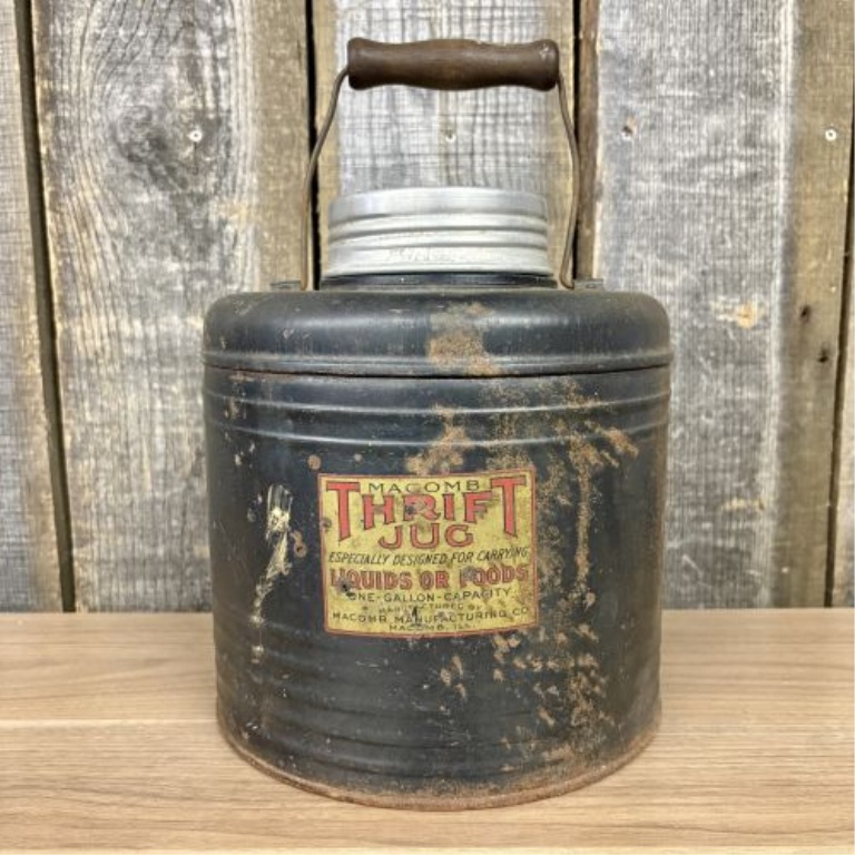 Vintage Macomb Thrift Jug One Gallon Metal and Ceramic Insulated Thermos