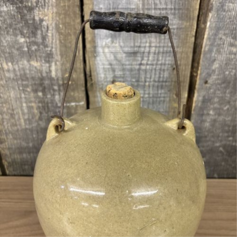 Antique American Stoneware Shoulder Jug with Wire Bail Handle and Cork Stopper