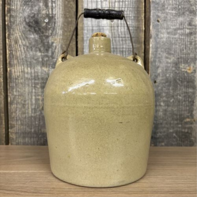 Antique American Stoneware Shoulder Jug with Wire Bail Handle and Cork Stopper