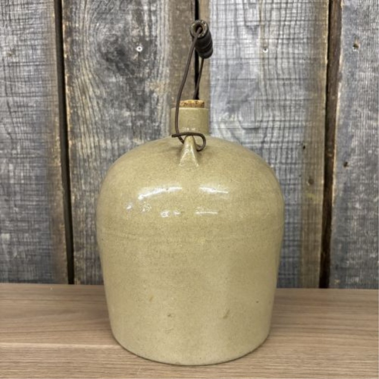 Antique American Stoneware Shoulder Jug with Wire Bail Handle and Cork Stopper