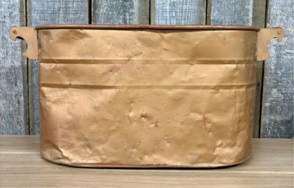 Antique Copper Wash Boiler Utility Tub with Wood Handles