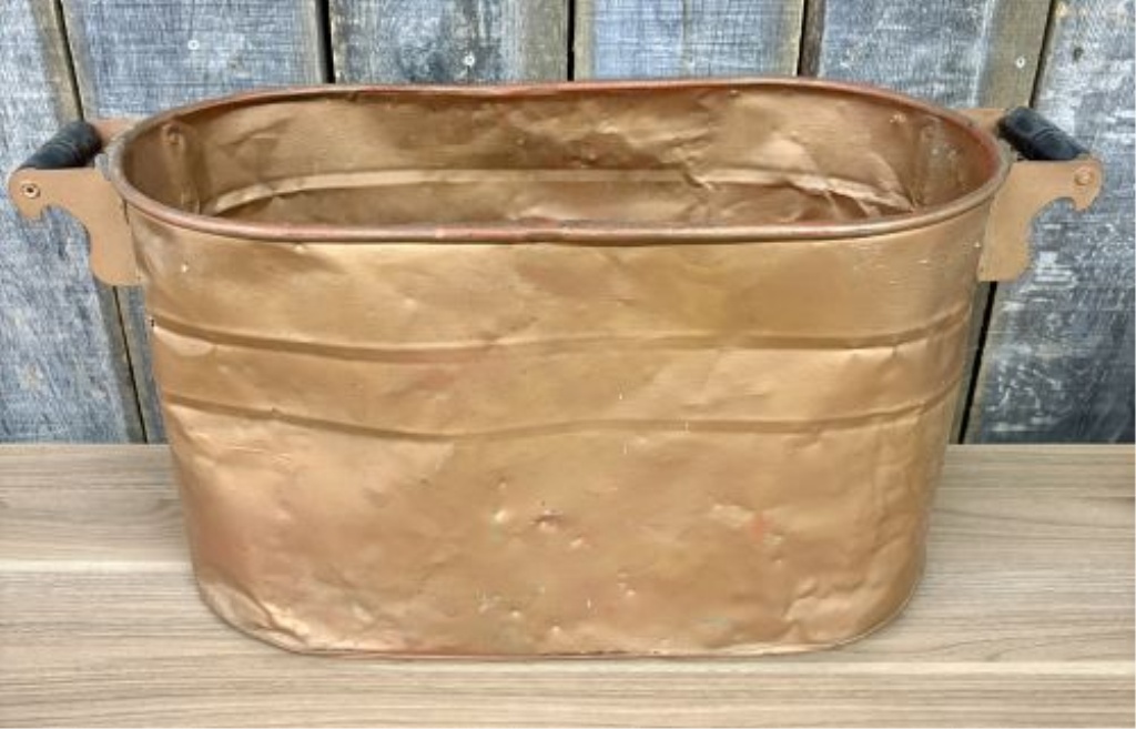 Antique Copper Wash Boiler Utility Tub with Wood Handles