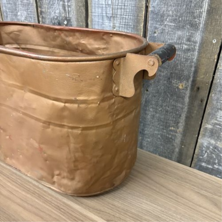 Antique Copper Wash Boiler Utility Tub with Wood Handles