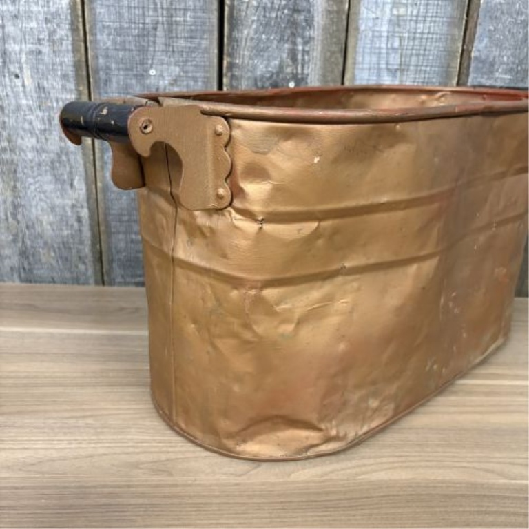 Antique Copper Wash Boiler Utility Tub with Wood Handles