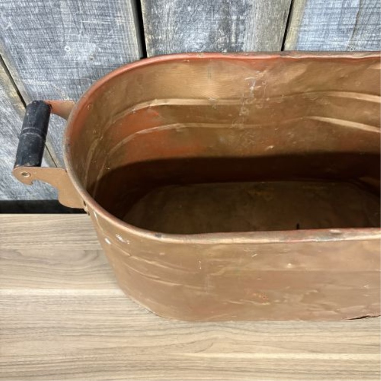 Antique Copper Wash Boiler Utility Tub with Wood Handles
