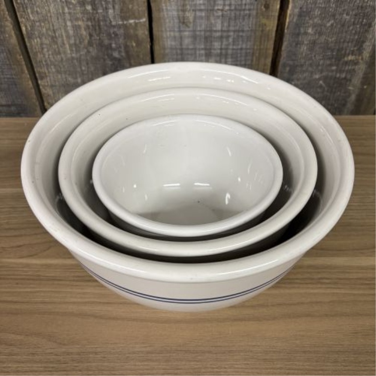 A Set of Three Gibson China Blue Banded Ceramic Nesting Mixing Bowls