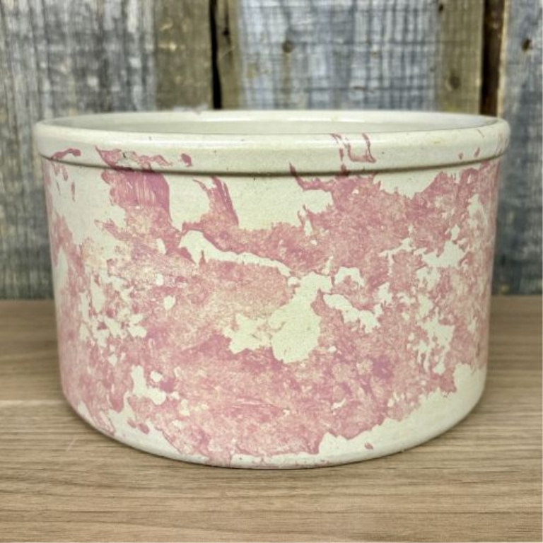 Robinson Ransbottom Pottery Roseville Ohio Pink Spongeware 2 Quart Low Jar