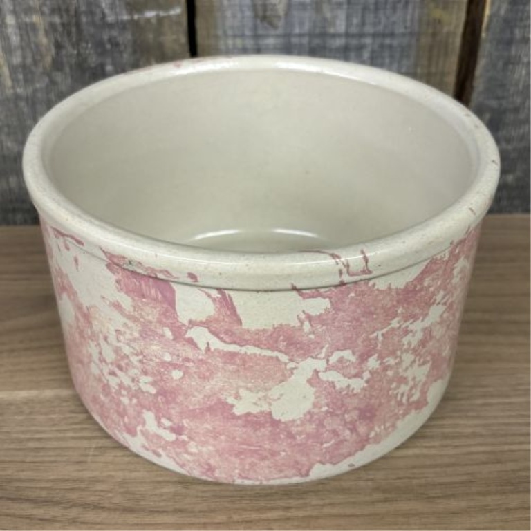 Robinson Ransbottom Pottery Roseville Ohio Pink Spongeware 2 Quart Low Jar