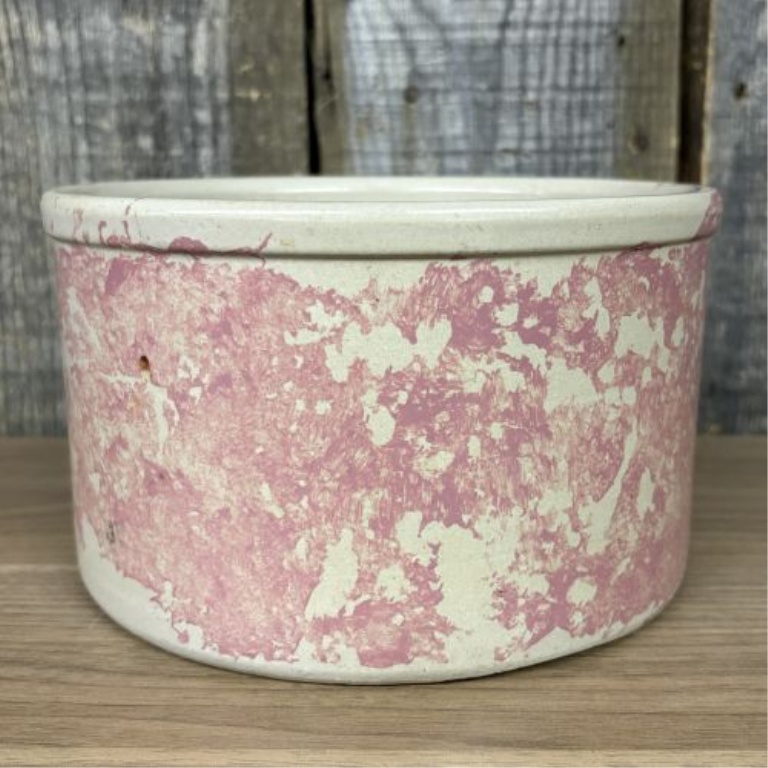 Robinson Ransbottom Pottery Roseville Ohio Pink Spongeware 2 Quart Low Jar