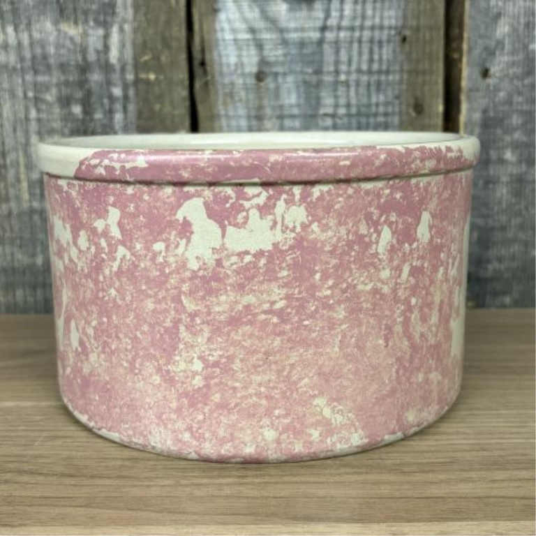 Robinson Ransbottom Pottery Roseville Ohio Pink Spongeware 2 Quart Low Jar