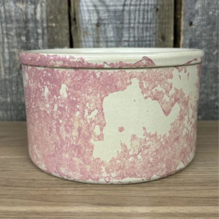 Robinson Ransbottom Pottery Roseville Ohio Pink Spongeware 2 Quart Low Jar