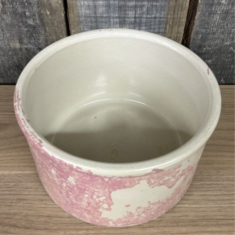 Robinson Ransbottom Pottery Roseville Ohio Pink Spongeware 2 Quart Low Jar