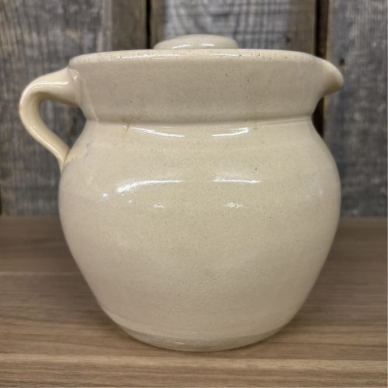 Paul Storie Pottery Stoneware Lidded Pitcher with Hand Painted Blue Barn Scene