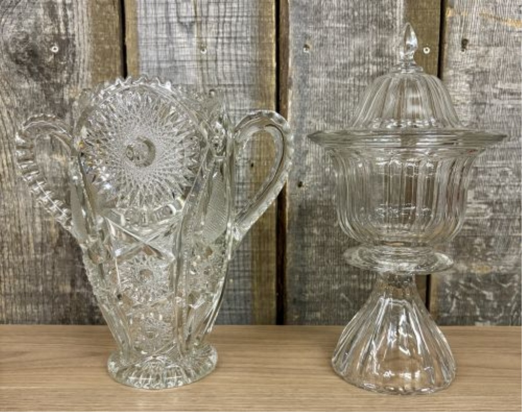 Two Pieces of Clear Decorative Glass Including an American Brilliant Period Style Cut Glass Loving Cup and a Ribbed Pedestal Compote