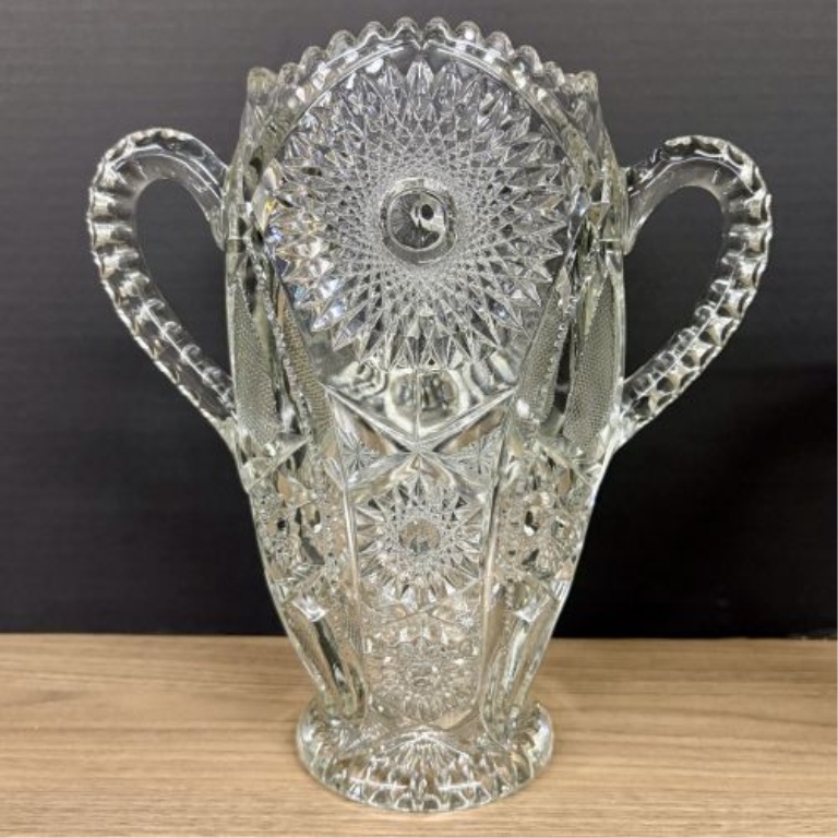 Two Pieces of Clear Decorative Glass Including an American Brilliant Period Style Cut Glass Loving Cup and a Ribbed Pedestal Compote