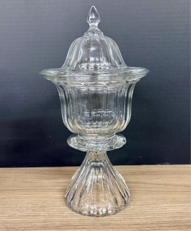 Two Pieces of Clear Decorative Glass Including an American Brilliant Period Style Cut Glass Loving Cup and a Ribbed Pedestal Compote