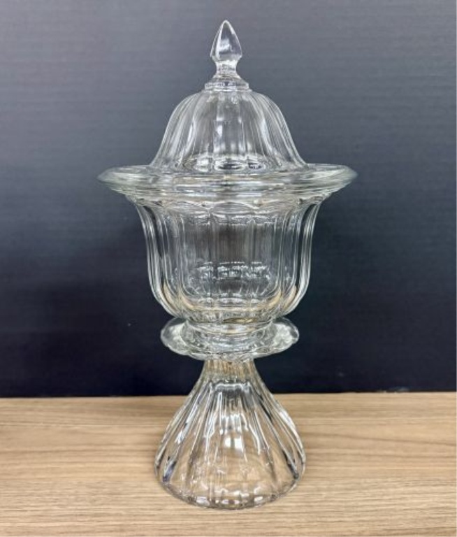 Two Pieces of Clear Decorative Glass Including an American Brilliant Period Style Cut Glass Loving Cup and a Ribbed Pedestal Compote