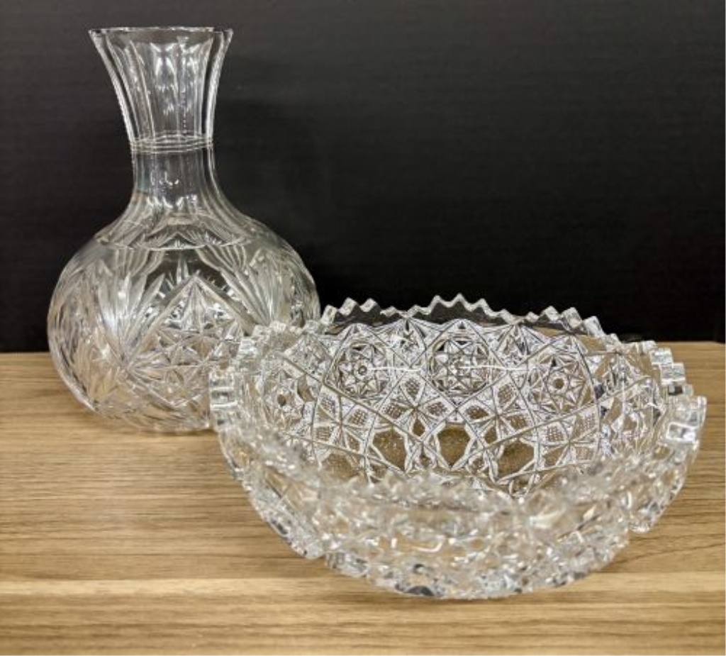 Two American Brilliant Period Style Cut Glass Table Items