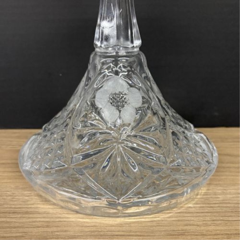 A Set of Floral Etched and Cut Glass Drinkware Including a Ship's Decanter and Five Tumblers