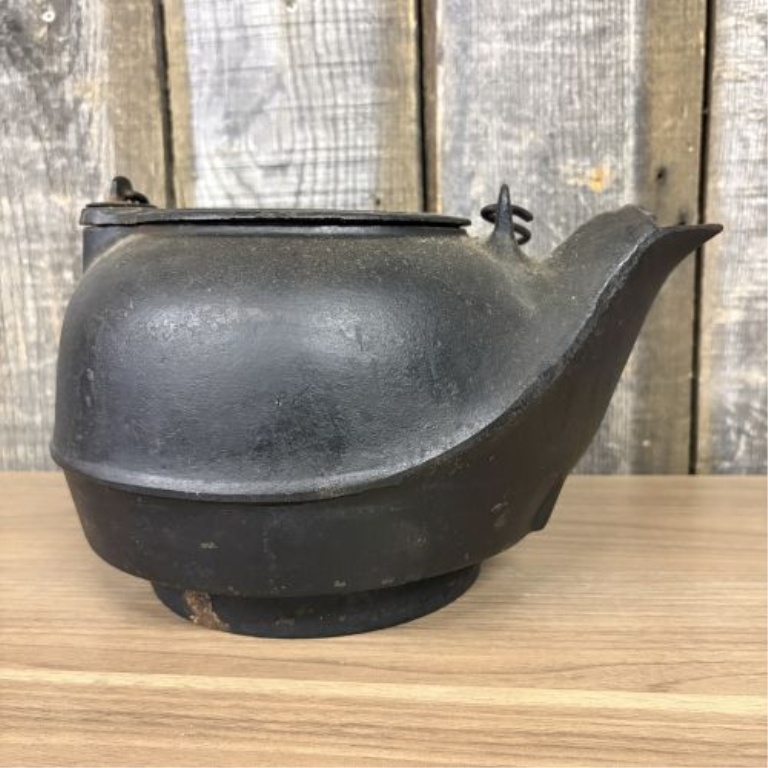 19th Century Cast Iron Gate Marked Tea Kettle with Turned Wood Handle