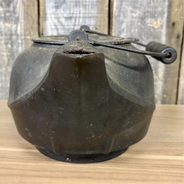 19th Century Cast Iron Gate Marked Tea Kettle with Turned Wood Handle