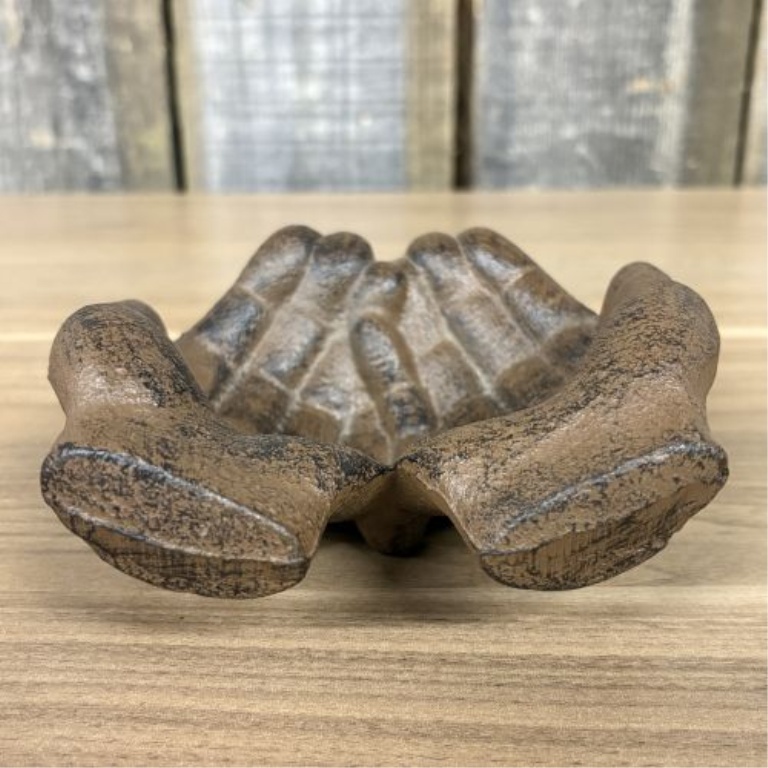 Cast Iron Cupped Hands Decorative Dish in Rust Finish