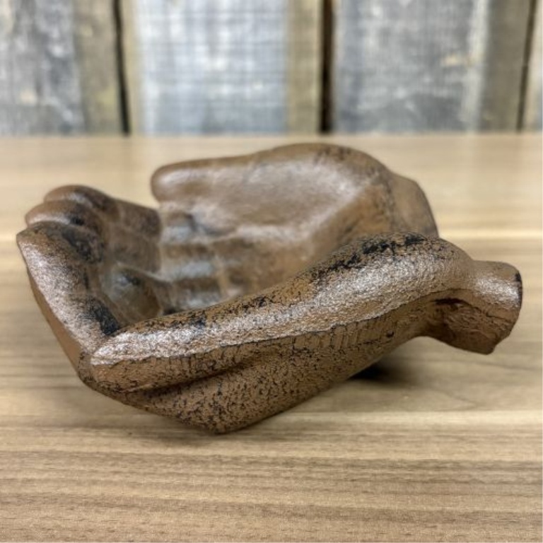 Cast Iron Cupped Hands Decorative Dish in Rust Finish