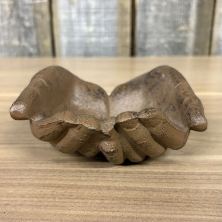 Cast Iron Cupped Hands Decorative Dish in Rust Finish