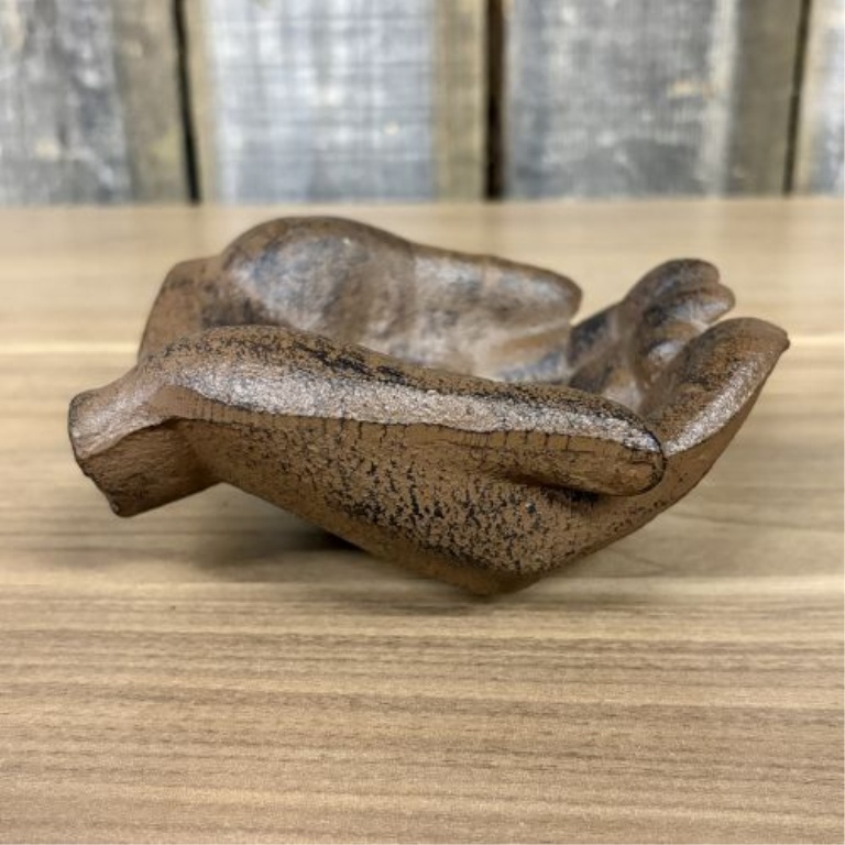 Cast Iron Cupped Hands Decorative Dish in Rust Finish