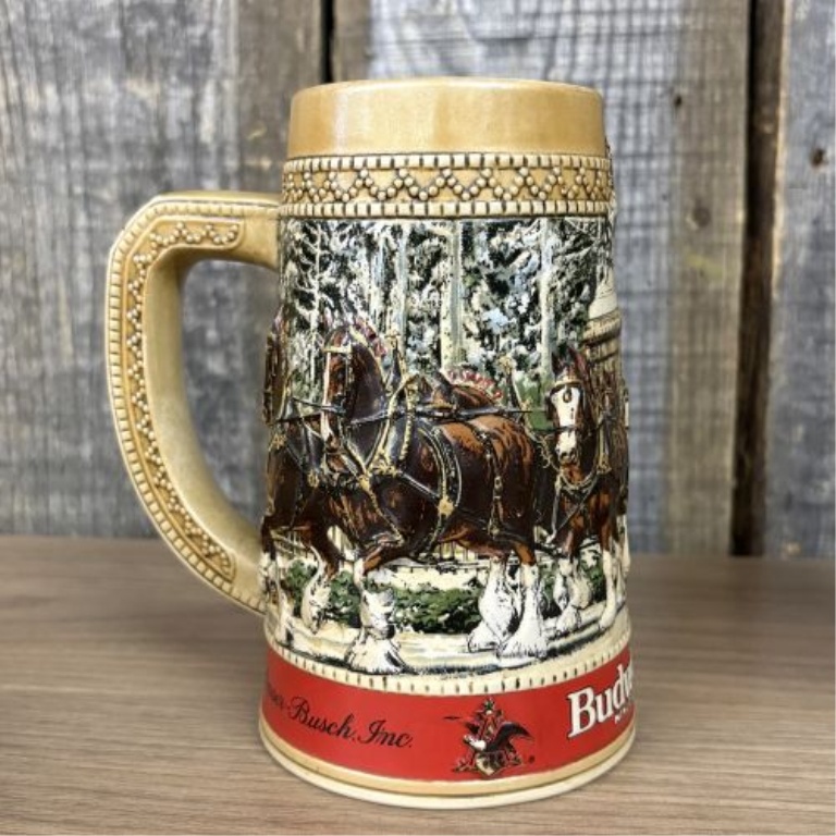 A Trio of Budweiser Commemorative Holiday and Label Steins, 1987-1995