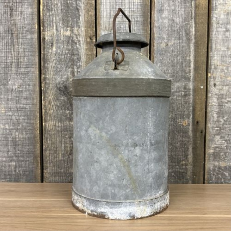 Vintage Galvanized Metal Dairy Milk Can with Bail Handle
