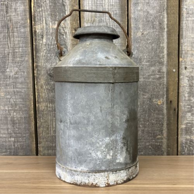 Vintage Galvanized Metal Dairy Milk Can with Bail Handle
