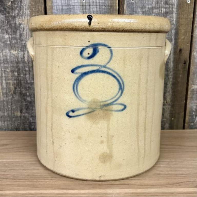 Three-Gallon Salt-Glazed Stoneware Crock with Cobalt Blue Number Three