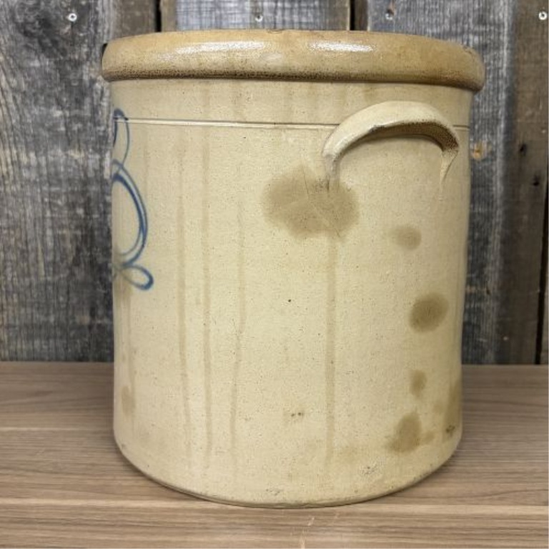 Three-Gallon Salt-Glazed Stoneware Crock with Cobalt Blue Number Three