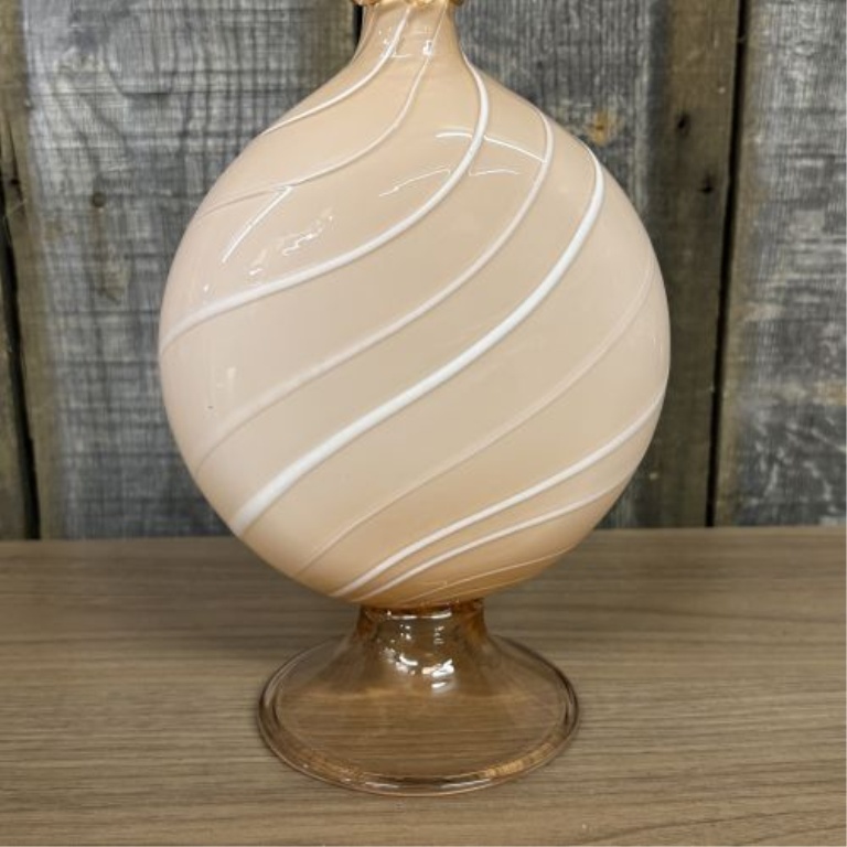 Large Peach Latticinio Art Glass Vase in the Murano Style