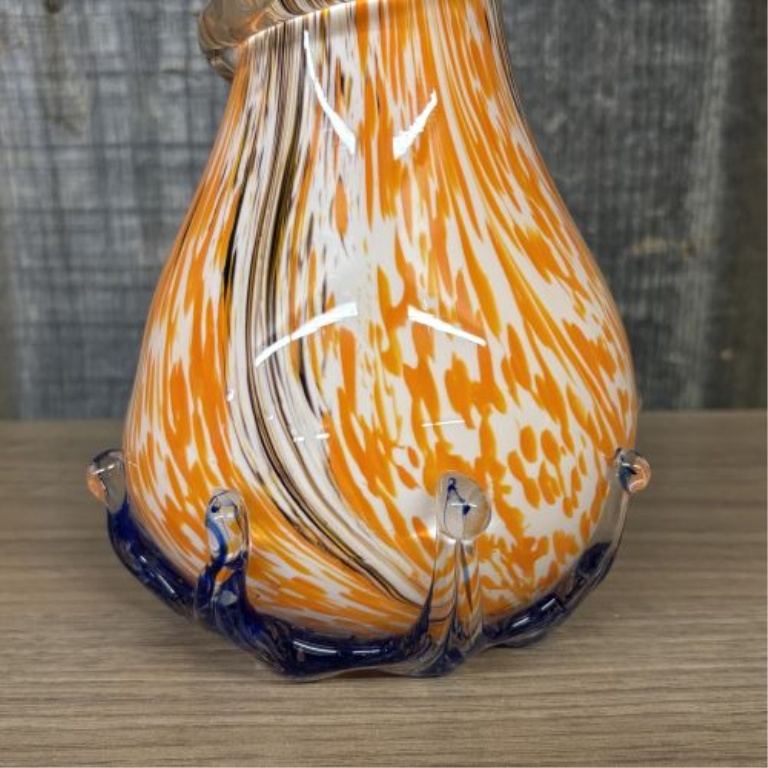 Mid-Century Bohemian Style Orange Spatter Art Glass Vase with Applied Splash Base