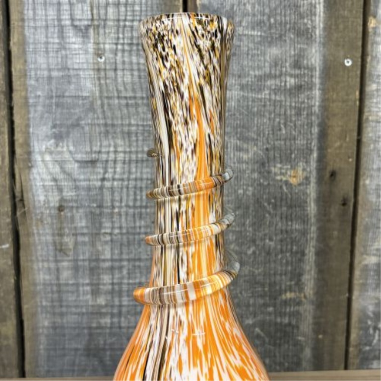 Mid-Century Bohemian Style Orange Spatter Art Glass Vase with Applied Splash Base