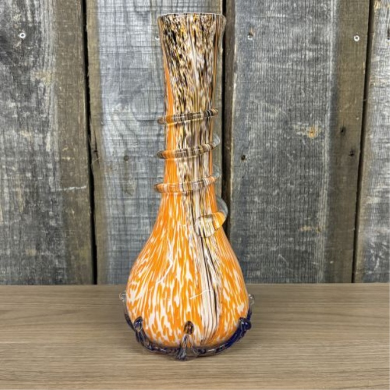 Mid-Century Bohemian Style Orange Spatter Art Glass Vase with Applied Splash Base