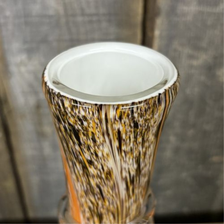 Mid-Century Bohemian Style Orange Spatter Art Glass Vase with Applied Splash Base