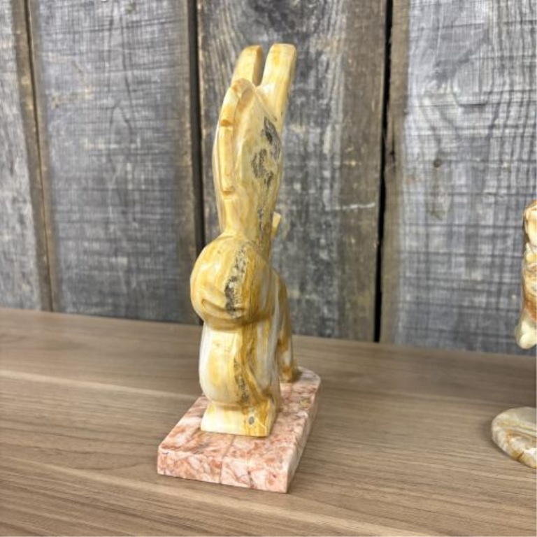 A Trio of Mexican Hand-Carved Onyx Stone Decorative Objects