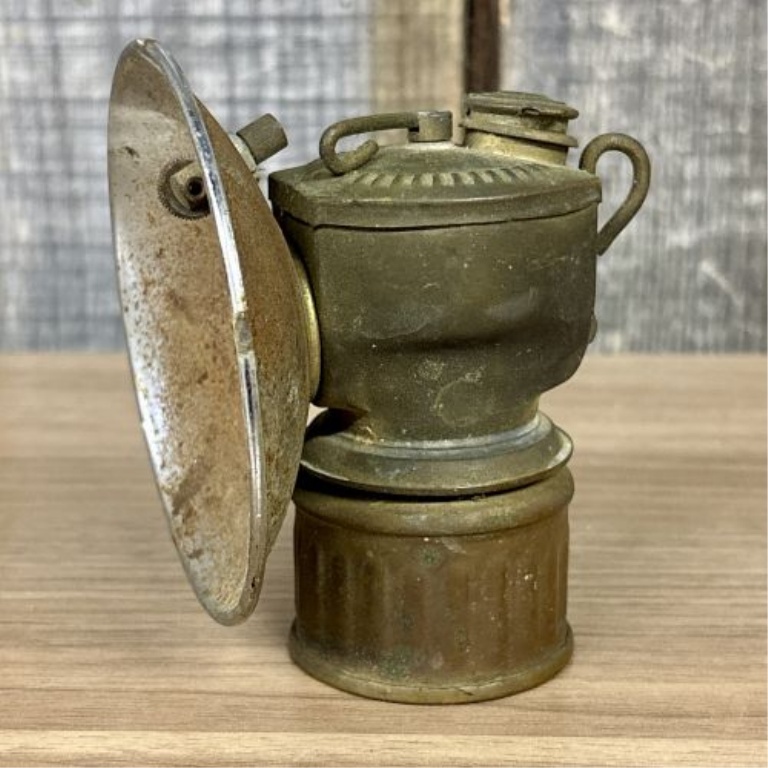 Antique Justrite Streamlined Brass Carbide Miner's Cap Lamp, c. 1923