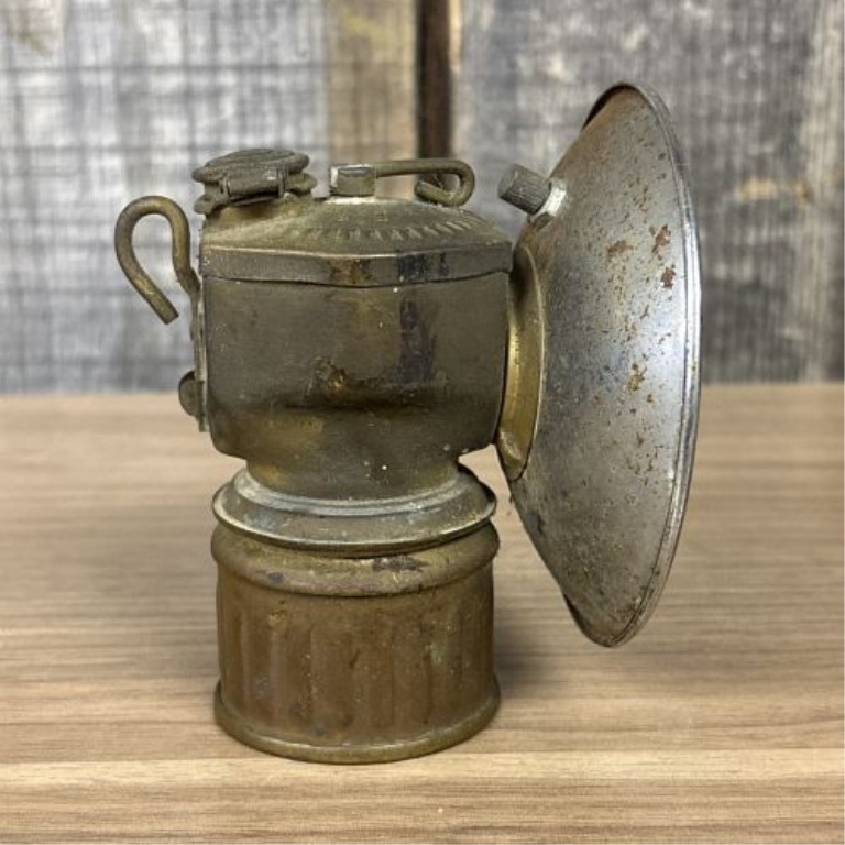Antique Justrite Streamlined Brass Carbide Miner's Cap Lamp, c. 1923