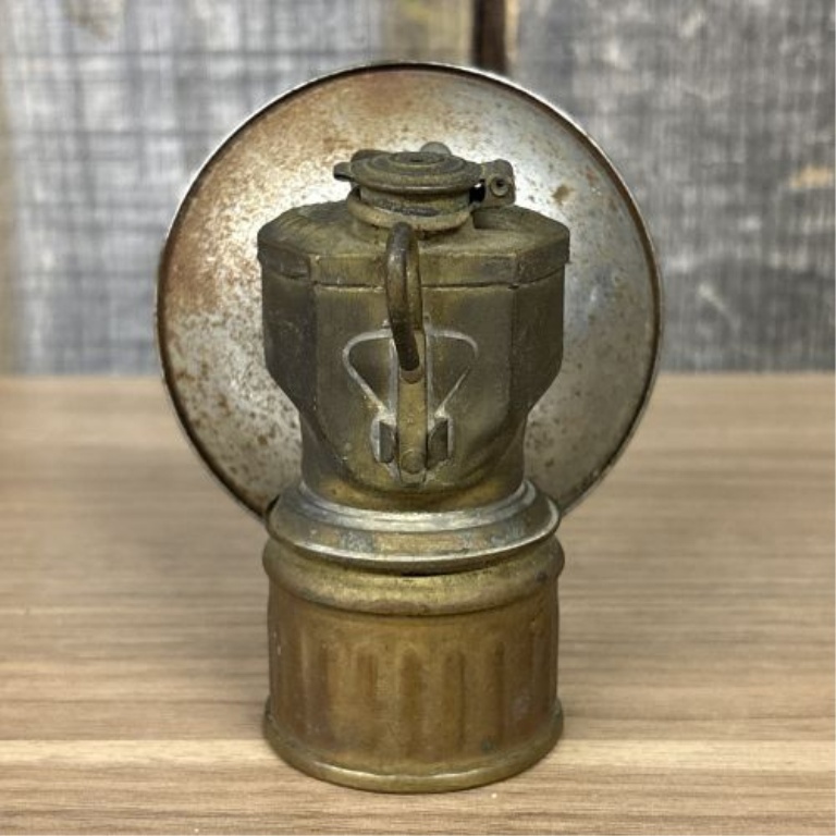 Antique Justrite Streamlined Brass Carbide Miner's Cap Lamp, c. 1923