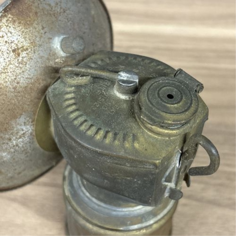 Antique Justrite Streamlined Brass Carbide Miner's Cap Lamp, c. 1923