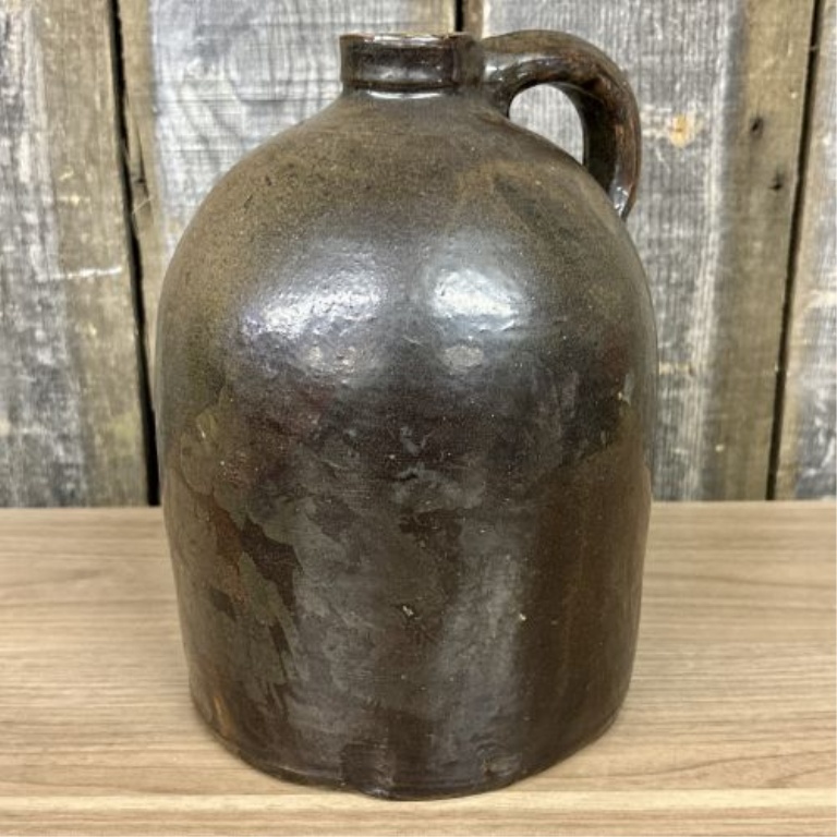 Antique American One Gallon Brown Albany Slip Stoneware Beehive Jug