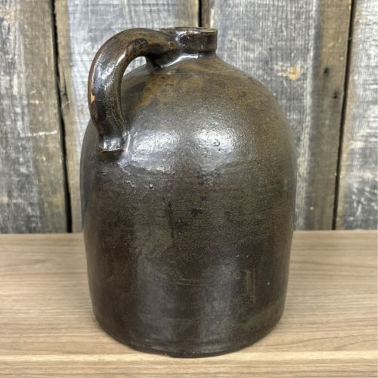 Antique American One Gallon Brown Albany Slip Stoneware Beehive Jug