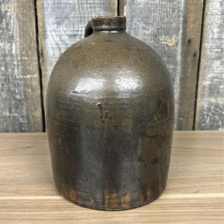 Antique American One Gallon Brown Albany Slip Stoneware Beehive Jug
